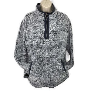 Cozy Sherpa Gray Blends Pull Over 1/4 Zip With Kangaroo Pockets Large